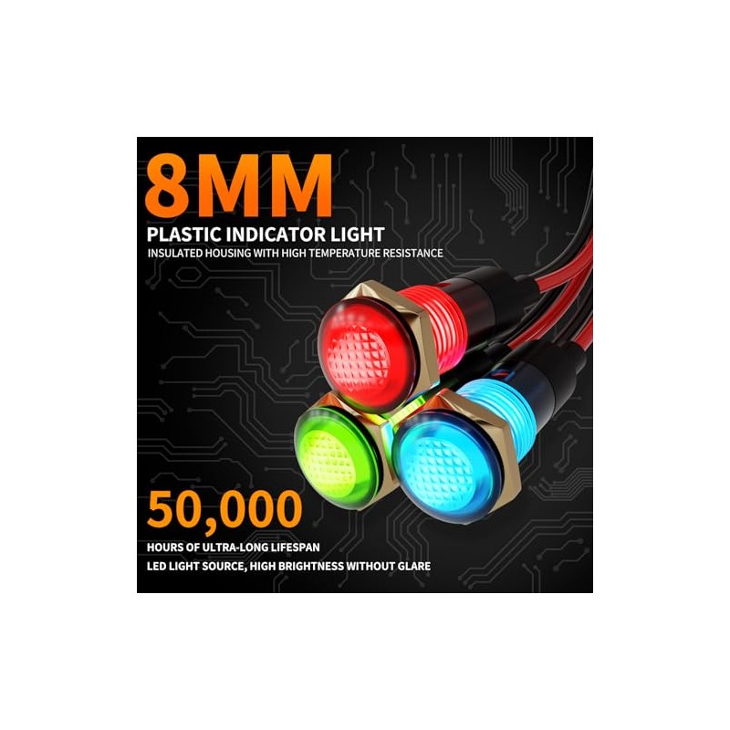 10PCS Small 12V LED Indicator Light, 8mm (5/16") IP67 Waterproof