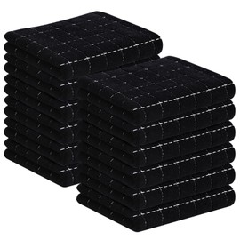 Homaxy 100% Cotton Terry Kitchen Towels(Black, 13 x 28 inches), Checkered Designed, Soft and Super Absorbent Dish Towels, 12 Pack