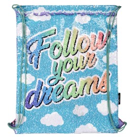 Fringoo - Childrens Reversible Sequin Kids Drawstring Bags | Perfect For PE Kit Bag, Girls Swimming Bag, Boys Large Gym Bag Or School Backpack | Water Resistant - 43 x 34 cm - Fallow Your Dreams