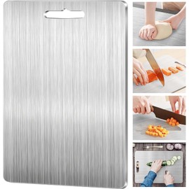 Titanium Cutting Board-Stainless Steel Cutting Board,2024 New Upgrade Double Sided Food-Grade Titanium Board,Dishwasher Safe Ideal for Cutting Boards for Kitchen (34×23cm)