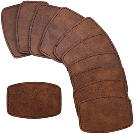 SmallCat 10 PCS Curved Rectangle Leather Patches for Hats, Iron on Blank Patches, Artificial Leather Patches for Laser Engraving, Repair Patches for Sewing Crafts, Hats, Jackets - Dark Brown