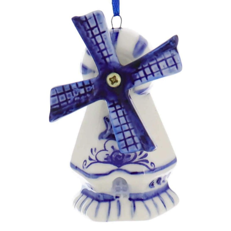 Kurt Adler Porcelain Delft Blue Windmill Ornament Set Of 3