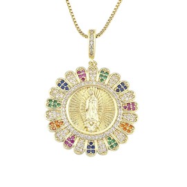 Mary Cadena Virgen De Mary Medal Medallion Necklace,18K Gold Plated Medal Necklace for Women