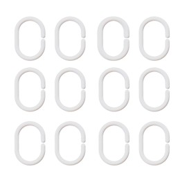 12 pcs Shower Curtain Rings Plastic Shower Curtain Hooks C-Shaped Rings Hook Hanger Bath Drape Loop Clip Glide for Bathroom Shower Window Rod(White)