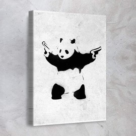 Awesometik" Banksy Graffiti Street Art Canvas Art Wall Art Home Decor (45L x 30W, Panda With Guns)