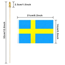 Newperlite Sweden Stick Flag Swedish Small Mini Hand Held Flags - Solid Wooden Pole and Spear Top,12 Pack, 5x8 Inches