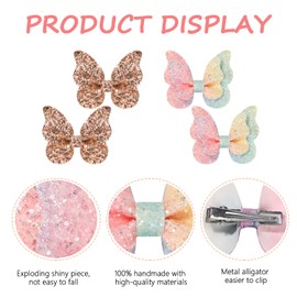 Glitter Butterfly Hair Clips 20PCS, Christmas Sequins Bow Hair Clips for Girls Large 2.7 Inch Sparkle Bow Hair Clips Infant Hair Bows Barrettes Hair Clips Accessories for Baby Girls Newborns Toddler Teens Kids In Pairs