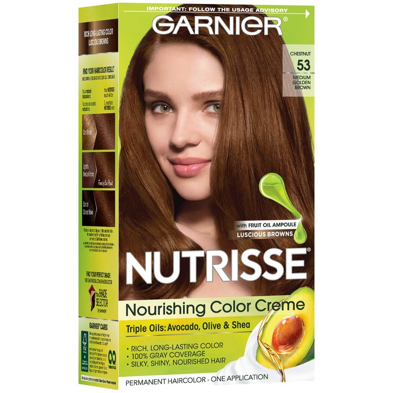 Garnier Nutrisse Nourishing Hair Color Creme, 53 Medium Golden Brown,