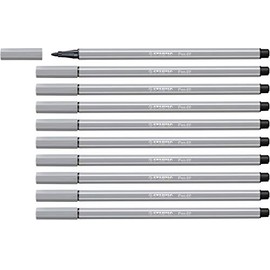 STABILO Pen 68 Medium Cold Grey Pack of 10 - Premium Felt-tip Pen