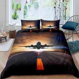 Aircraft Duvet Cover Aircraft Flying Bedding Set Airplane Comforter Cover for Boys Girls Kids Helicopter Flying Plane Lightweight Bedspread Cover Double Size