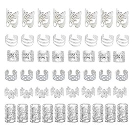 60Pcs Hair Jewelry Braid Cuffs Silver hair Jewels for Women Dreadlock Hair Charms Adjustable Hair Rings Loc Decorations Accessories