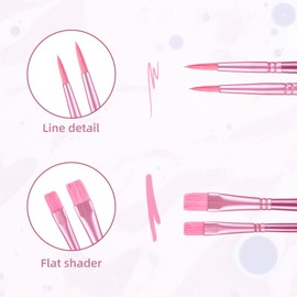 6pcs Paint Brushes Set, Pink Nylon Hair Paintbrushes for Acrylic Painting Round Pointed Tip & Flat Artist Brushes for Oil Watercolor Face Nail Body Art Miniature Detailing Rock Painting