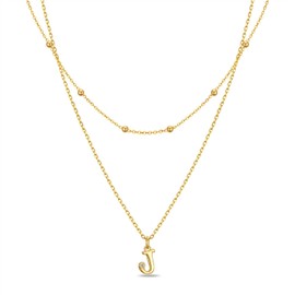 BYIA 925 Sterling Silver Layered Initial Necklaces for Women 18K Gold Vermeil Letter A-Z Pendant Necklace Tiny Initial Layered Gold Plated Initial Necklace Jewelry Hypoallergenic J