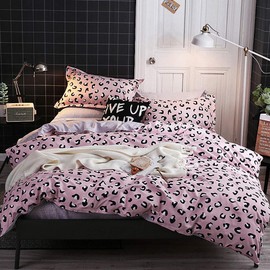 JQWUPUP Cute Leopard Duvet Cover Set Single, 3 Pcs Soft Bedding Set with Zipper for Teens Kids Boys, Girls Adult Women, Durable Reversible Microfiber (Single, Pink)