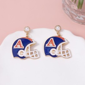 Football Earrings Dangling Sparkle Pearl Football Helmet Dangle Drop Earrings for Women Hypoallergenic Gameday Sports Team Dangly Earrings Statement Jewelry Game Day Outfits for Football Fans - Blue