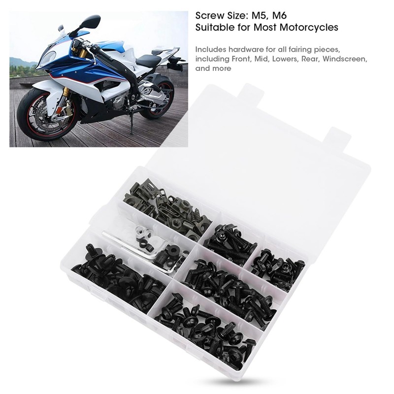 Aramox Fairing Bolt Kit,198Pcs/Set Windscreen Fairing Screws M5 M6 Bolts