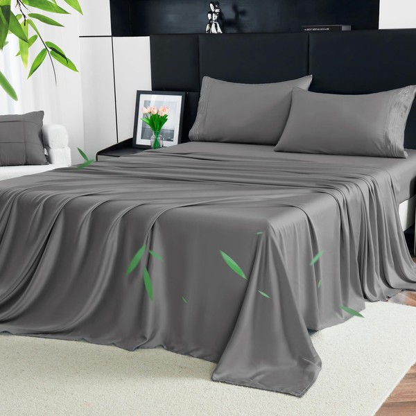 YIYEA Cooling Sheets, 100% Viscose Derived from Bamboo Sheets Queen