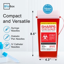 Sharps Container Small - Sharps Containers for Home Use and Labs - Portable Needle Disposal and Travel Size Biohazard Bin - 2 Quart (Pack of 5)
