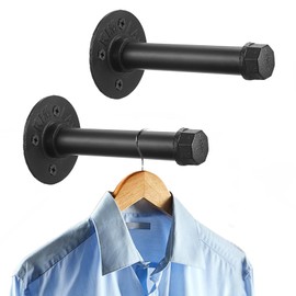 Sumnacon 2 Pcs 5.9 Inch Industrial Pipe Clothes Bar - Heavy Duty Rustic Metal Coat Hanger with Screws, Wall-Mounted Garment Holder Rack for Bedroom/Bathroom/Cabinet/Boutique/Clothing Store, Black