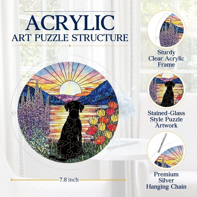 Acrylic Puzzle Jigsaw Suncatchers Dog Silhouette DIY Stained Glass Decor