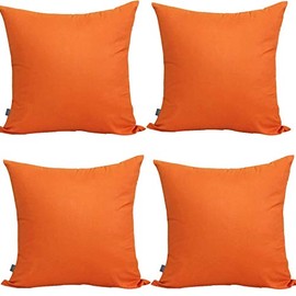 4-Pack 100% Cotton Comfortable Solid Decorative Throw Pillow Case Square Cushion Cover Pillowcase (Cover Only,No Insert)(18x18 inch/ 45x45cm,Orange)