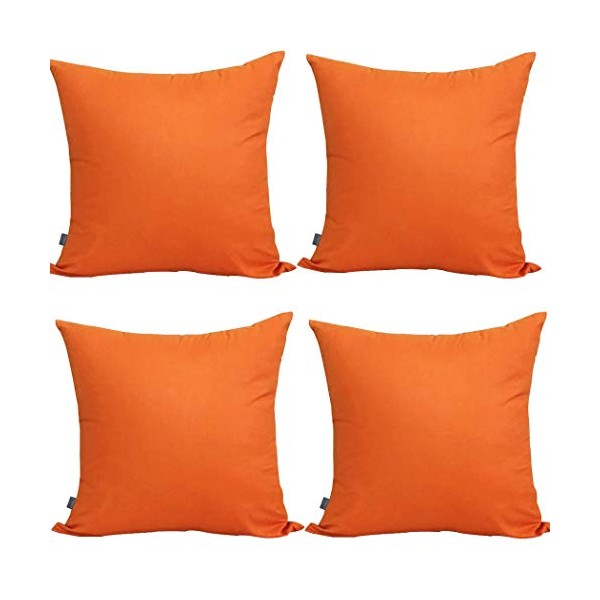 4-Pack 100% Cotton Comfortable Solid Decorative Throw Pillow Case Square Cushion Cover Pillowcase (Cover Only,No Insert)(18x18 inch/ 45x45cm,Orange)