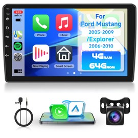 4+64G Android Car Stereo for Ford Explorer 2006-2010/Mustang 2005-2009 with Wireless Carplay Android Auto, 10.1’’ Touch Screen Car Radio Mirror Link Wifi GPS Bluetooth FM/RDS DSP AHD Backup Camera SWC