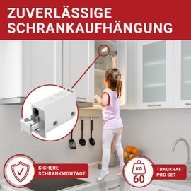 LouMaxx Cabinet Hanger for Kitchen Cupboard and Wall Cupboard Kitchen - Cabinet Hanger Set with 60 kg Load Capacity Including Shelf System Wall Rail and Mounting Material - Made in EU