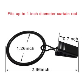 AMZSEVEN 90 Pack Curtain Rings with Clips, Drapery Clips with Rings, Drapes Rings 1.26 in Interior Diameter, Fits up to 1 in Curtain Rod, Black