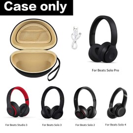 Comecase Travel Hard Carrying Case Compatible with Beats Solo 4/ for Beats Studio Pro/for Beats Solo3/ for Beats Studio3/ for Beats Solo2/ for Beats Solo Pro Bluetooth On-Ear Headphones - Black+Inside Khaki