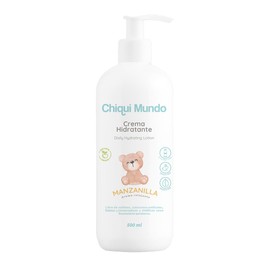 CHIQUI MUNDO Crema Coorporal Hidratante (500 ml) para Bebé Origen Natural Calmante Protector Bactericida y Antiséptico Libre de Parabenos, Sulfatos, Siliconas, Colorantes Artificiales y Conservadores. Hecho a base de Manzanilla, Karité y Cacao