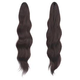 FESHFEN Ponytail Extensions Clip, 50 cm Hair Extensions Braid Long Ponytail Hairpiece Clip Wavy Extensions Braid Dark Brown Ponytail Hair Extension for Women