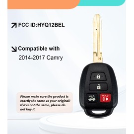BestKeys Keyless Entry Remote Car Key Fob Replacement Kit for 2007-2017 Toyota Camry HYQ12BBY,HYQ12BDM,HYQ12BEL G/H Chip (for 14-17 Camry with H chip 4-BTN)