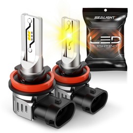 SEALIGHT H11 LED Fog Light Bulbs Yellow, 12000LM H8 H16 H11 Yellow LED Fog Light Bulb 600% Brightness, 1:1 Size 100% Successful Installation for Trucks Cars, 3000K Amber Yellow, Interior Lighting