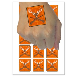 Crossed Hunting Rifles with Deer Head Antlers Temporary Tattoo Water Resistant Fake Body Art Set Collection - 15 2" Tattoos (1 Sheet)