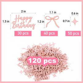120pcs Pink Birthday Confetti Pink Bow Birthday Table Decorations for Girls Women Party Star Decorations