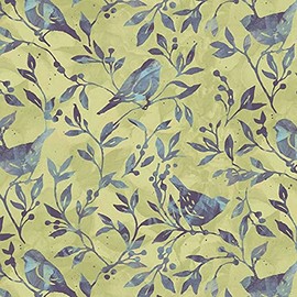 Springs Creative Susan Winget Jasmine Birdy Vine Yellow Premium Quality 100% Cotton Fabric by 1/2 of a Yard.
