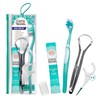 GuruNanda Travel-Friendly Oral Care Kit- 1 Butter on Gums Toothbrush, 1 Tongue Scraper, 4 Dual-Action Floss Picks, 1 Coconut & Mint Oil Pulling Sachet