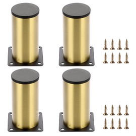 SUMTree Pack of 4 10 cm Furniture Feet, Stainless Steel Cabinet Feet, Legs for Chairs, Table, Cabinet, Desk, Sofa, Furniture Legs with Screws, Easy Assembly, Round (Golden)