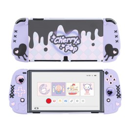 GeekShare Protective Case for Switch OLED Anti-Scratch Slim Cover Case Compatible with Switch OLED Separable Soft Silicone Protective Shell for Joycon with 2 Thumb Grip Caps- Cherry Pop