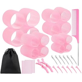 Rizador Pelo sin Calor, Juego de Rodillos, 34PCS Tubos para Cabello,Con Clips y Peine