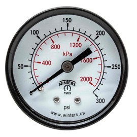 Winters 2 inch Dial Size, Multi Purpose Economy Utility Dry Pressure Gauge, Brass Internals, Steel Case, Dual Scale 0-15 psi/kPa, 3-2-3% Acc, 1/8 inch NPT Back Mount, Multi Function Pressure Gauge