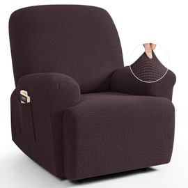 TAOCOCO Recliner Cover 4-Pieces, Recliner Stretch Sofa Slipcover Recliner Cover 1 Seat Couch Protector Soft Furniture Protector Covers with Elastic Chair Covers Jacquard Pattern Chocolate