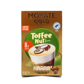 Instant Coffee Sachets Bundle Includes: 2x Mokate Gold Premium Toffee Nut Latte Sachets (8 mokate coffee sachets each) Bundled with 1x Stainless Coffee Spoon (Tea Spoon) by Donny & Dev