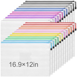 EOOUT 24pcs Mesh Zipper Pouch Extra Large Document Bag 16.9x12 Inches with Label Pocket, Plastic Zip File Folders, A3 Size, Puzzles, Board Game Storage for Organizing Office Home
