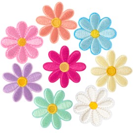 PAGOW 8 Pcs Flower Iron on Patches, Cute Daisy Flower Applique Patch, Sew On Embroidered Applique Sewing Patches for Bags, Jackets, Jeans, Clothes DIY Patches, 1.57x1.57inch (W*H), 8 Light Colors
