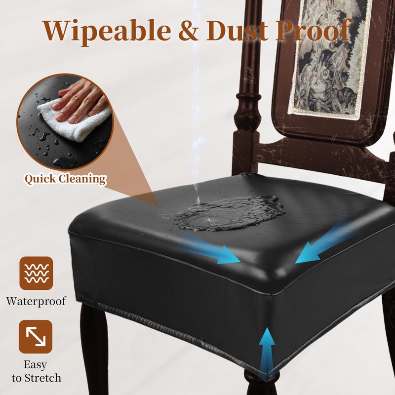 WUSOUPU Waterproof Dining Chair Seat Covers Leather Kitchen Seat Covers,