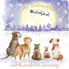 Wrendale Double Card Christmas with Envelope, Merry Christmas and Contemplative Holidays, Dog Design, 15 x 15 cm