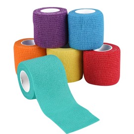 Self Adhesive Bandage Wrap, 2" x 5 Yards Cohesive Elastic Athletic Tape, Vet Wrap, Wrist Wrap, Self Sticking Bandages Wrap for First Aid Sports Tattoo (6 Count Colorful (Pack of 1), 2 inch * 5 Yards)