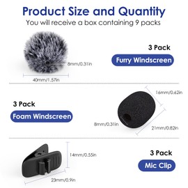 VEZQUA 9 Pack Profession Microphone Windscreen and Foam Cover Set for Lavalier Mic, Mini Wireless Furry Microphone Cover with Clips to Reduce Background Noise for Clear Communication